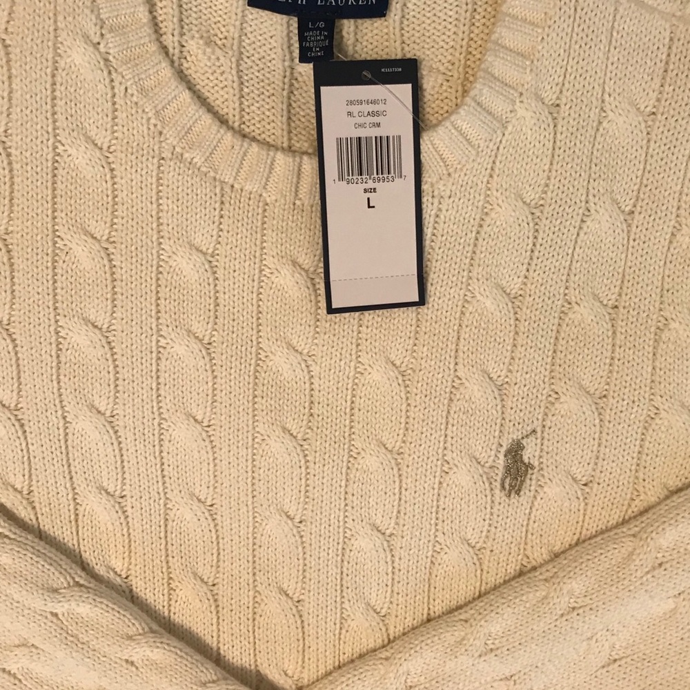 NEW Ralph Lauren Cable Knit Crew Neck Sweater L